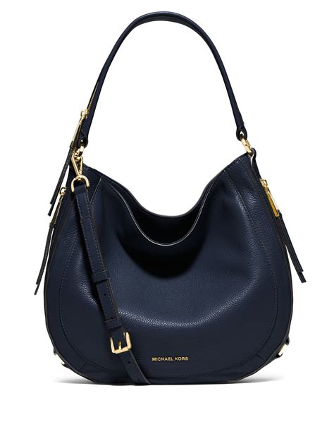 michael kors navy leather hobo bag|Michael Kors shoulder tote bag.